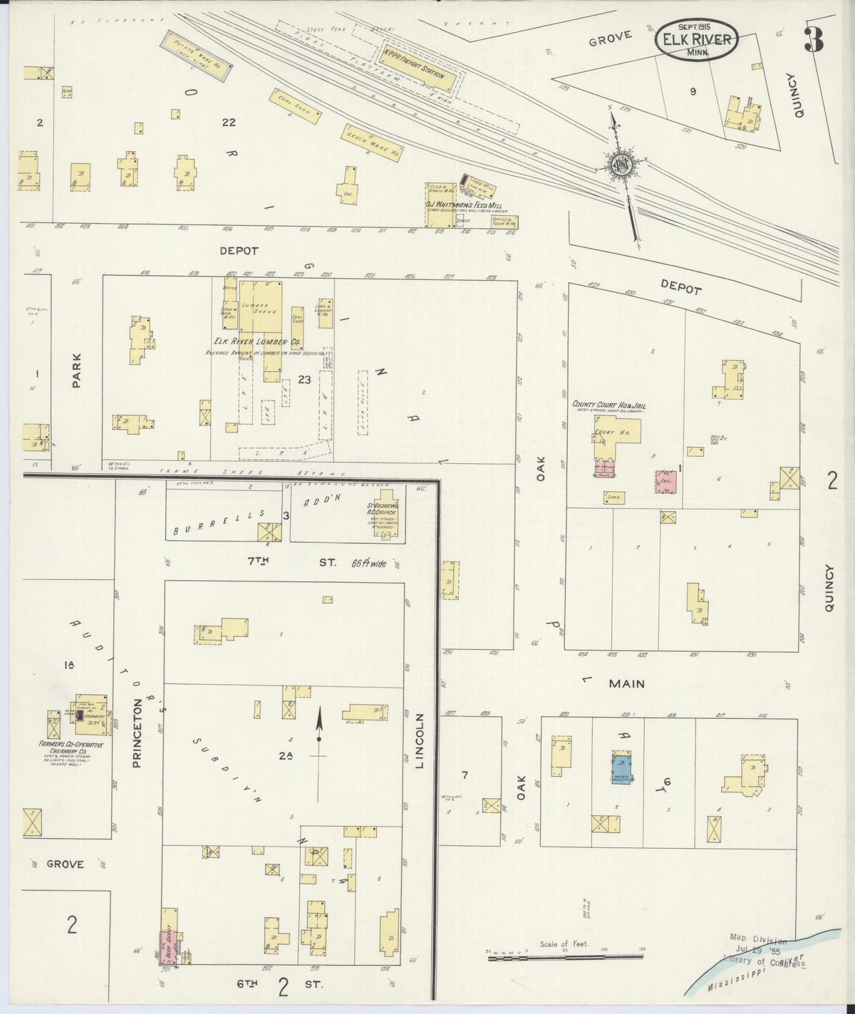 Sanborn Fire Insurance Map from Elk River, Sherburne County, Minnesota (1915), Sheet #0003 - Complete Map Set gallery image, historic Sanborn map, vintage wall art, Minnesota Minnesota