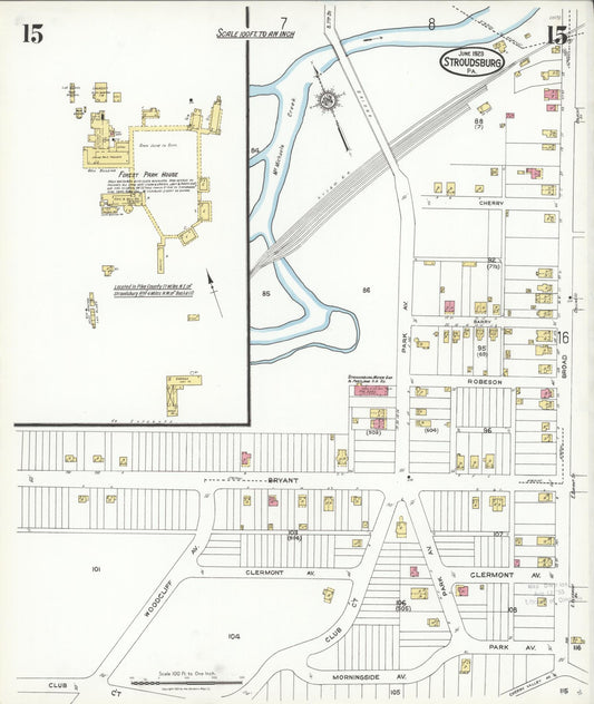 Sanborn Fire Insurance Map from Stroudsburg, Monroe County, Pennsylvania (1923), Sheet #0015 - Historic Sanborn Fire Insurance Map Print, vintage old map wall art, antique decor, genealogy gift, Pennsylvania Pennsylvania map