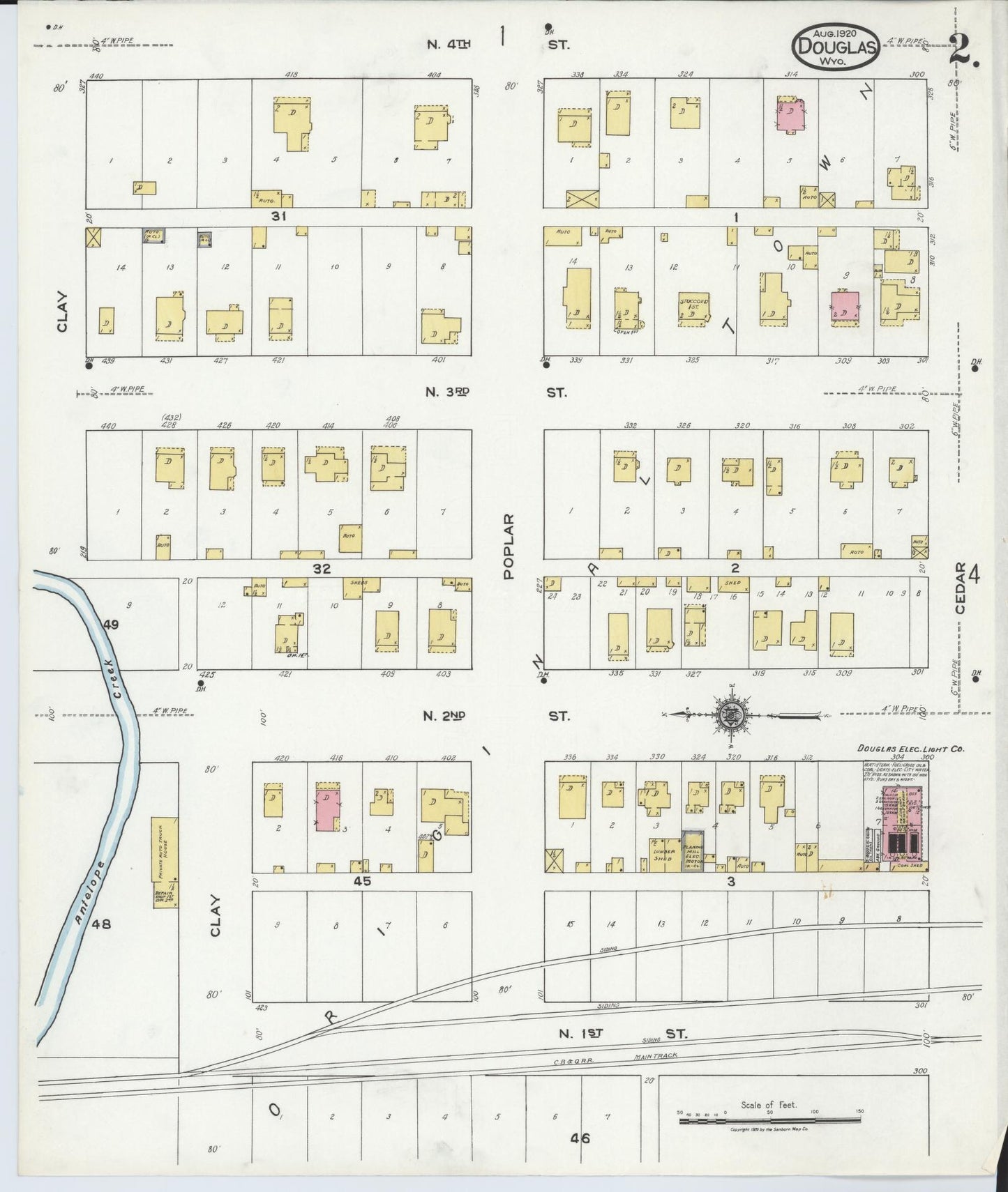 Sanborn Fire Insurance Map from Douglas, Converse County, Wyoming (1920), Sheet #0002 - Complete Map Set gallery image, historic Sanborn map, vintage wall art, Wyoming Wyoming