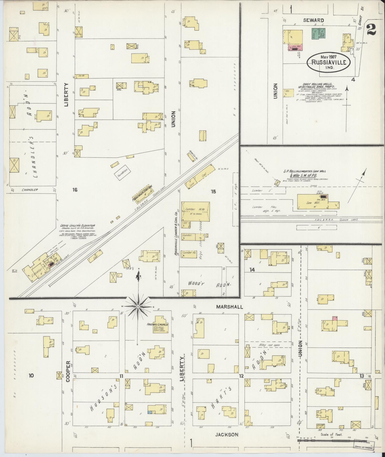 Sanborn Fire Insurance Map from Russiaville, Howard County, Indiana (1907), Sheet #0002 - Complete Map Set gallery image, historic Sanborn map, vintage wall art, Indiana Indiana