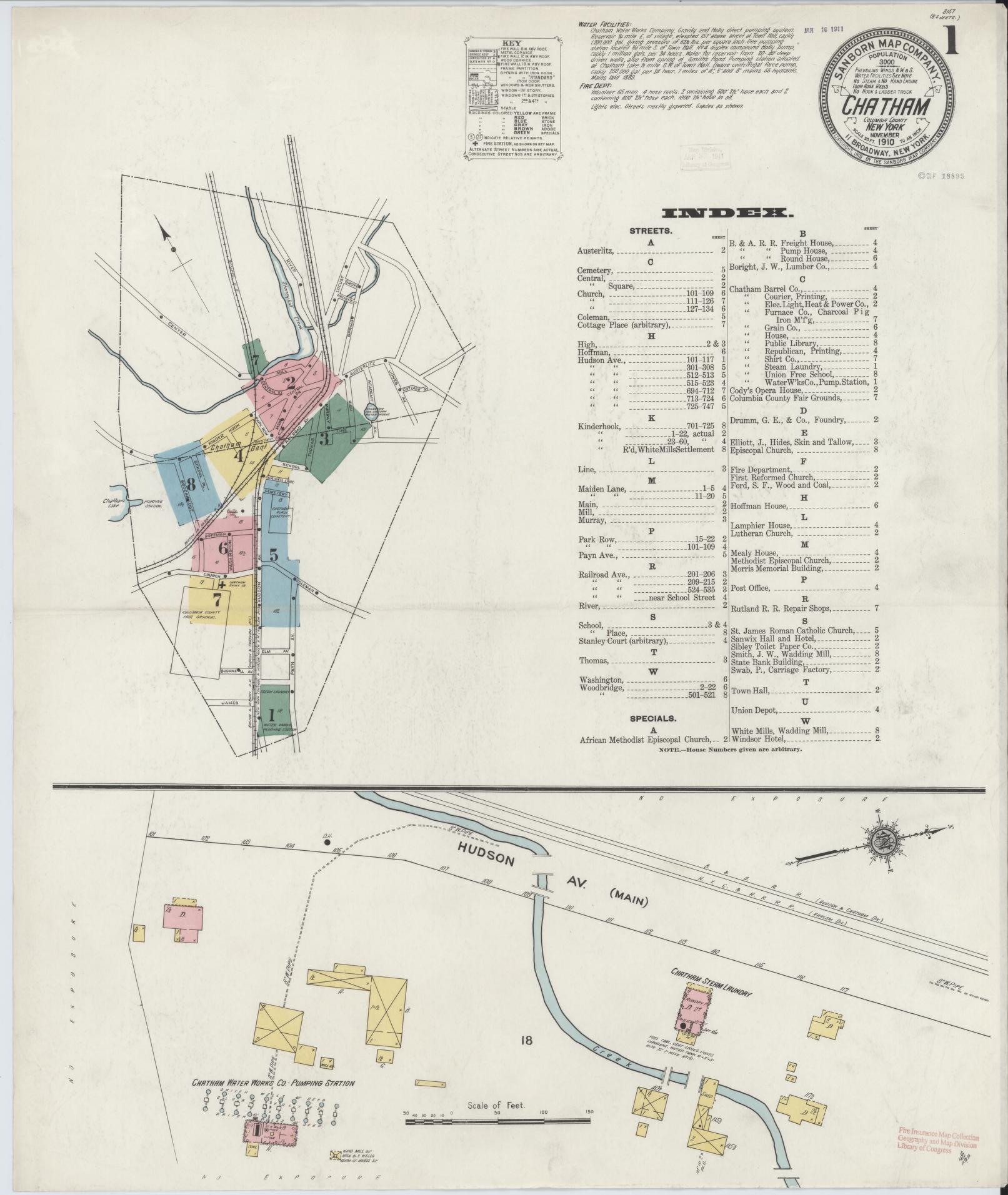Sanborn Fire Insurance Map from Chatham, Columbia County, New York. (1910) – Historic Sanborn Fire Insurance Map Print