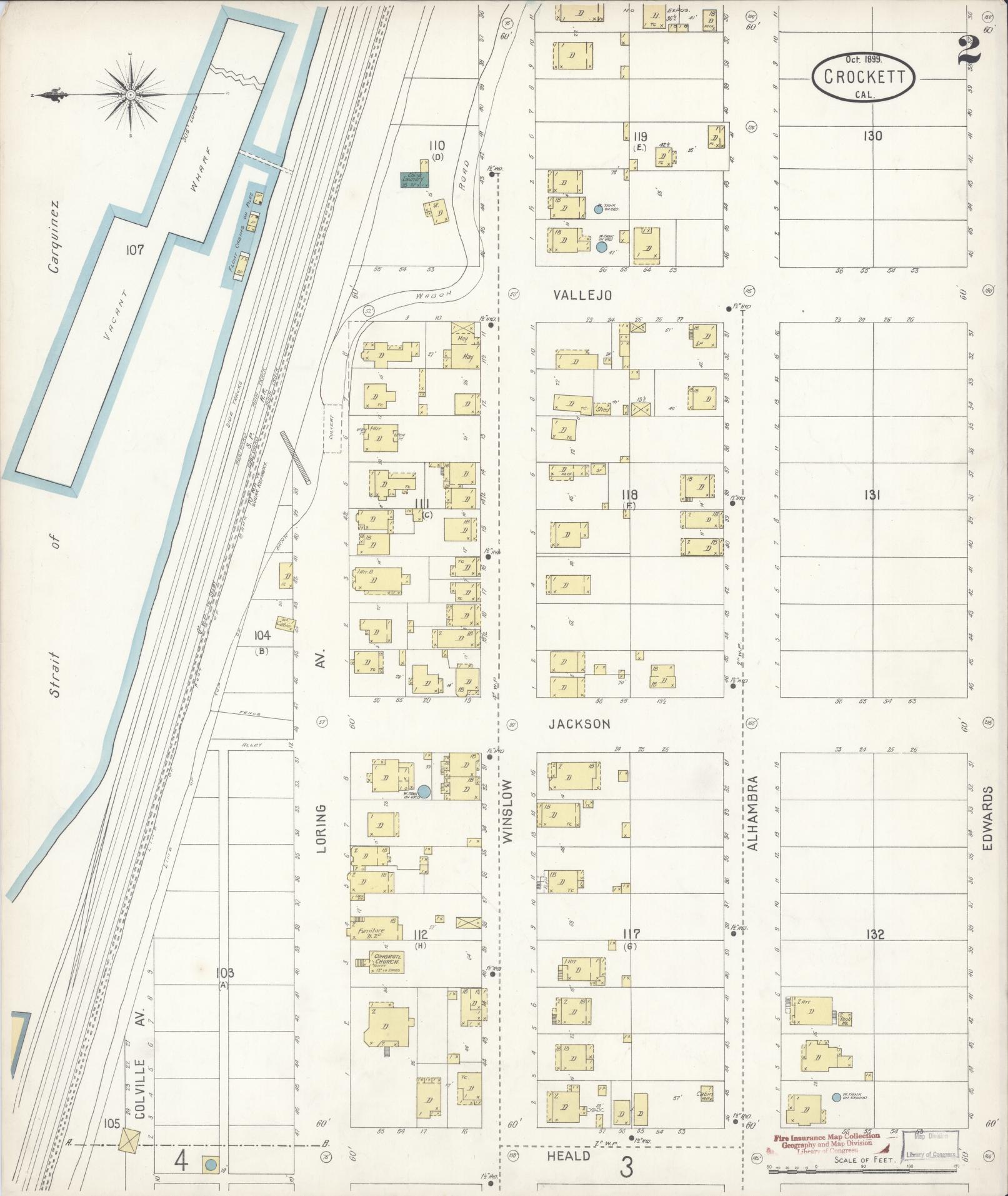 Sanborn Fire Insurance Map from Crockett, Contra Costa County, California (1899), Sheet #0002 - Historic Sanborn Fire Insurance Map Print, vintage old map wall art, antique decor, genealogy gift, California California map
