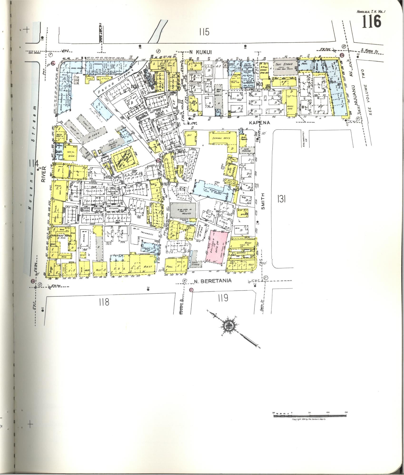 Sanborn Fire Insurance Map from Honolulu, Oahu County, Hawaii (1955), Sheet #0116 - Historic Sanborn Fire Insurance Map Print
