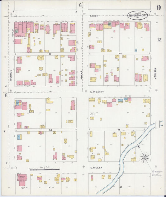 Sanborn Fire Insurance Map from Jefferson City, Cole County, Missouri (1898), Sheet #0009 - Historic Sanborn Fire Insurance Map Print, vintage old map wall art, antique decor, genealogy gift, Missouri Missouri map