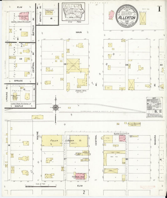 Sanborn Fire Insurance Map from Allerton, Wayne County, Iowa (1913), Sheet #0001 - Historic Sanborn Fire Insurance Map Print