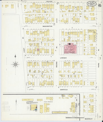 Sanborn Fire Insurance Map from Hibbing, Saint Louis County, Minnesota (1908), Sheet #0006 - Complete Map Set gallery image, historic Sanborn map, vintage wall art, Minnesota Minnesota