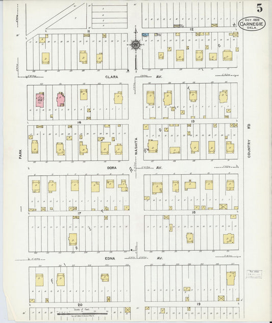 Sanborn Fire Insurance Map from Carnegie, Caddo County, Oklahoma (1922), Sheet #0005 - Historic Sanborn Fire Insurance Map Print, vintage old map wall art, antique decor, genealogy gift, Oklahoma Oklahoma map