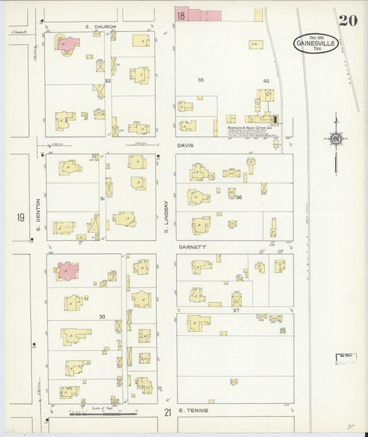Sanborn Fire Insurance Map from Gainesville, Cooke County, Texas (1913), Sheet #0020 - Historic Sanborn Fire Insurance Map Print, vintage old map wall art, antique decor, genealogy gift, Texas Texas map