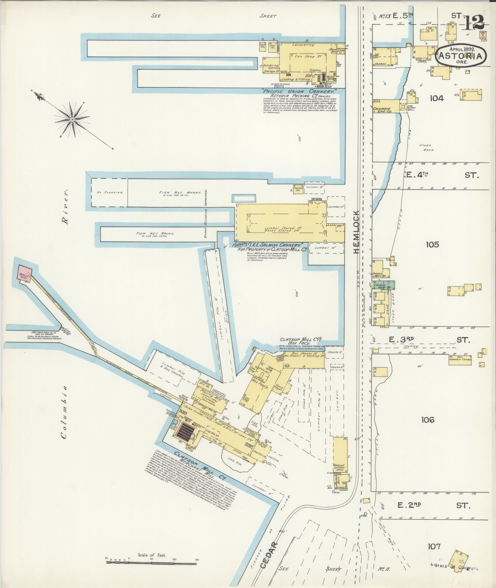 Sanborn Fire Insurance Map from Astoria, Clatsop County, Oregon (1892), Sheet #0012 - Complete Map Set gallery image, historic Sanborn map, vintage wall art, Oregon Oregon