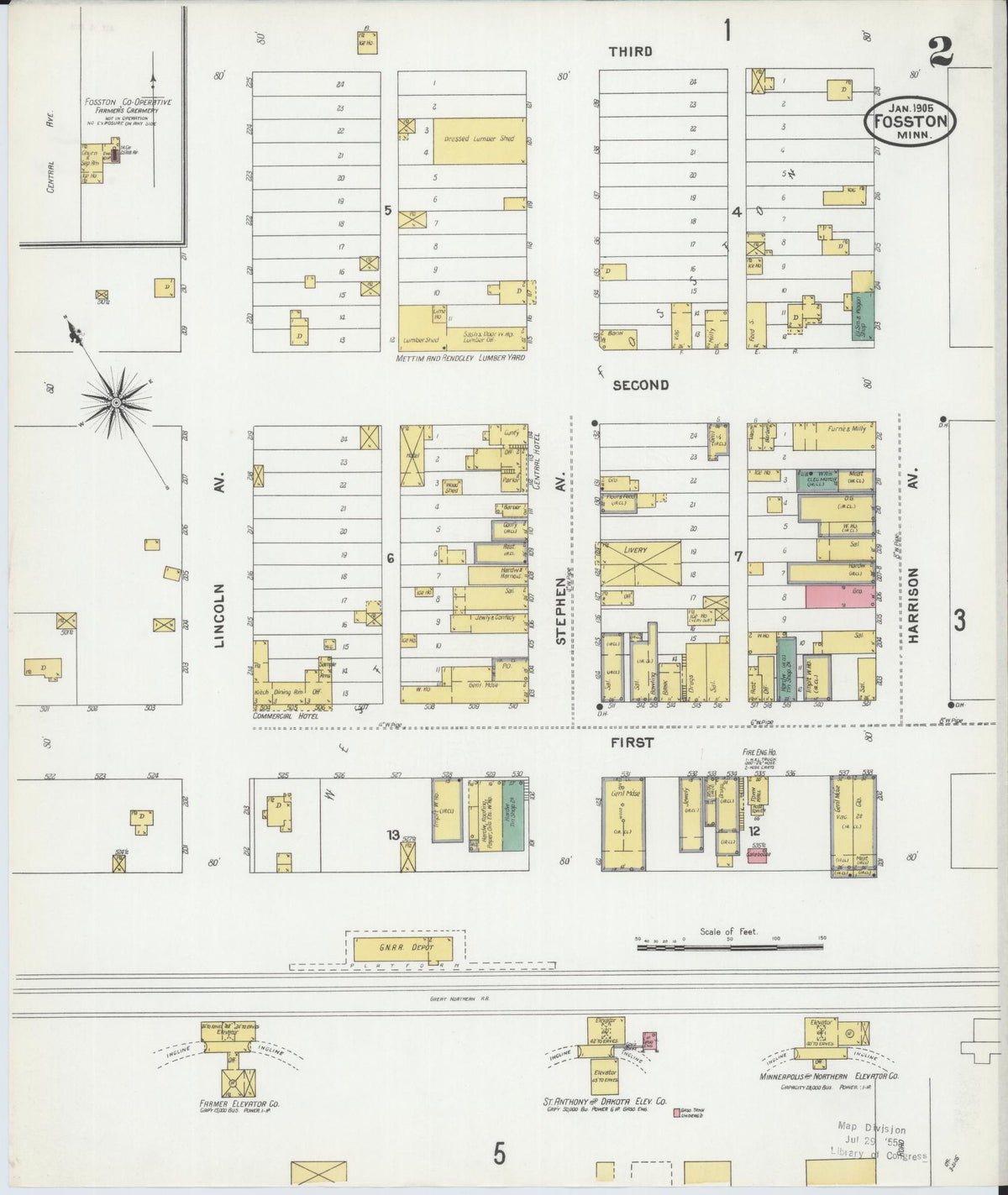 Sanborn Fire Insurance Map from Fosston, Polk County, Minnesota (1905), Sheet #0002 - Historic Sanborn Fire Insurance Map Print, vintage old map wall art, antique decor, genealogy gift, Minnesota Minnesota map