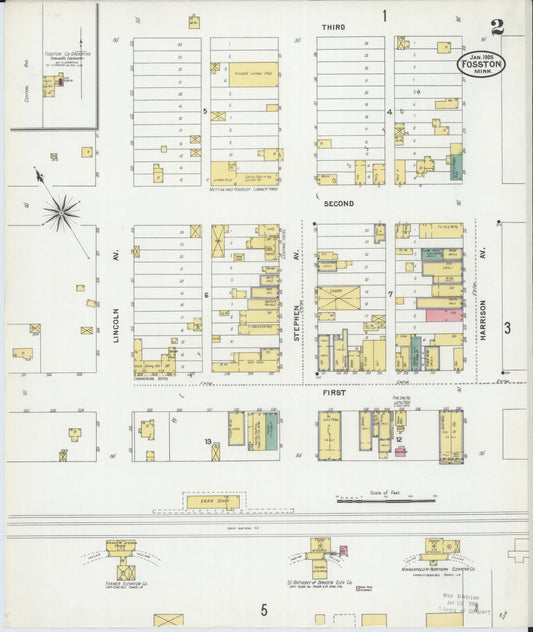 Sanborn Fire Insurance Map from Fosston, Polk County, Minnesota (1905), Sheet #0002 - Historic Sanborn Fire Insurance Map Print, vintage old map wall art, antique decor, genealogy gift, Minnesota Minnesota map