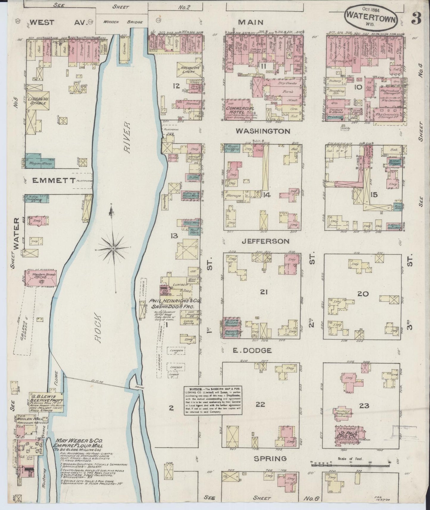 Sanborn Fire Insurance Map from Watertown, Jefferson County, Wisconsin (1884), Sheet #0003 - Complete Map Set gallery image, historic Sanborn map, vintage wall art, Wisconsin Wisconsin