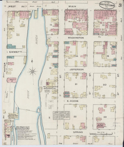 Sanborn Fire Insurance Map from Watertown, Jefferson County, Wisconsin (1884), Sheet #0003 - Complete Map Set gallery image, historic Sanborn map, vintage wall art, Wisconsin Wisconsin