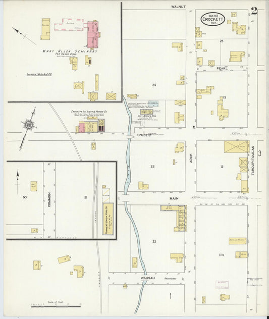 Sanborn Fire Insurance Map from Crockett, Houston County, Texas (1912), Sheet #0002 - Historic Sanborn Fire Insurance Map Print, vintage old map wall art, antique decor, genealogy gift, Texas Texas map