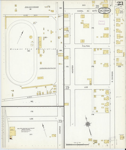 Sanborn Fire Insurance Map from Salisbury, Wicomico County, Maryland (1916), Sheet #0023 - Historic Sanborn Fire Insurance Map Print, vintage old map wall art