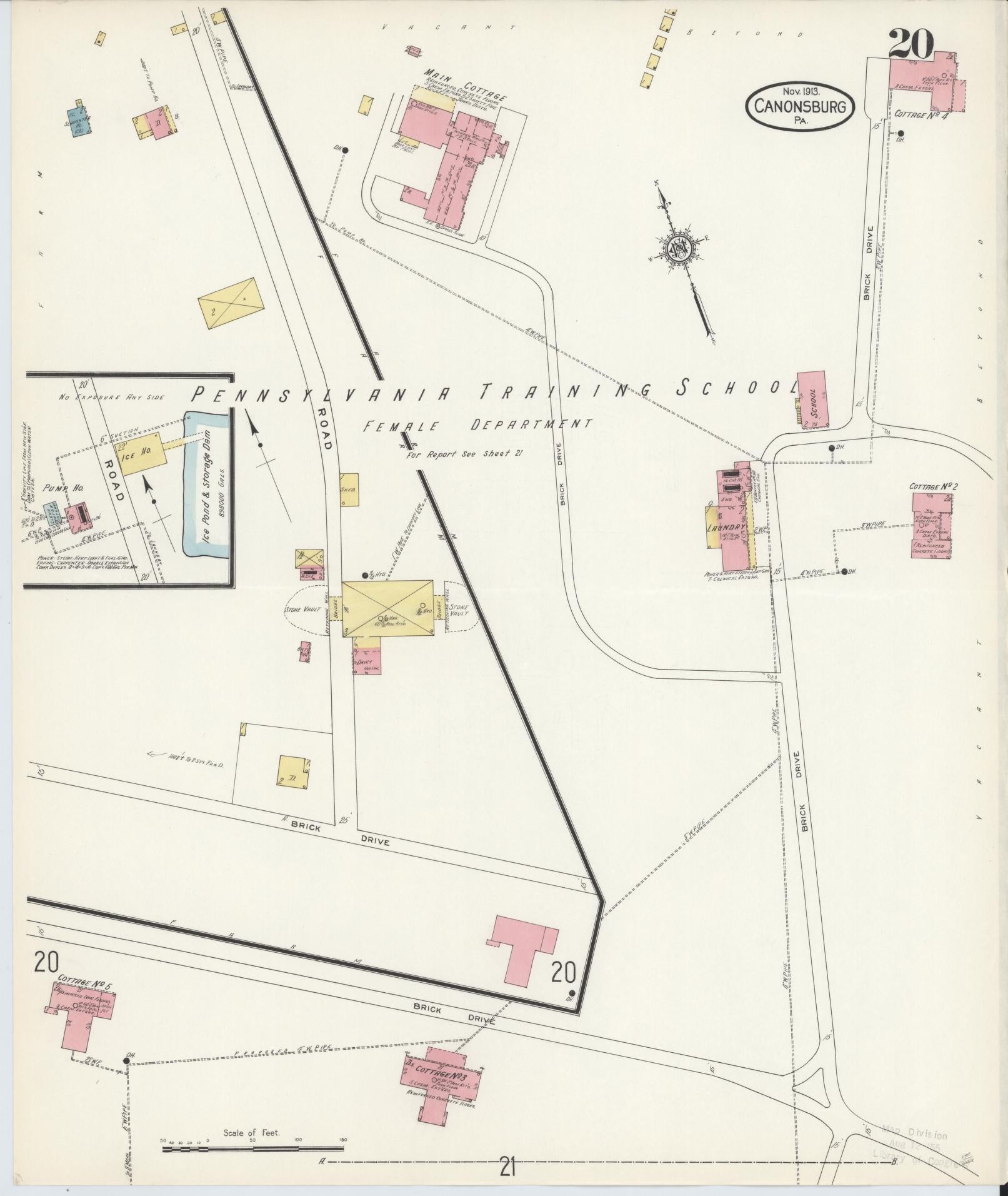 Sanborn Fire Insurance Map from Canonsburg, Washington County, Pennsylvania (1913), Sheet #0020 - Historic Sanborn Fire Insurance Map Print, vintage old map wall art, antique decor, genealogy gift, Pennsylvania Pennsylvania map