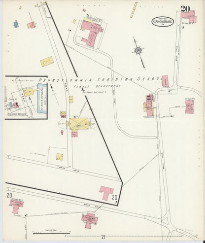 Sanborn Fire Insurance Map from Canonsburg, Washington County, Pennsylvania (1913), Sheet #0020 - Historic Sanborn Fire Insurance Map Print, vintage old map wall art, antique decor, genealogy gift, Pennsylvania Pennsylvania map