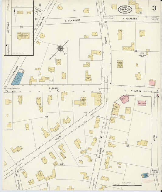 Sanborn Fire Insurance Map from Sharon, Norfolk County, Massachusetts (1916), Sheet #0003 - Historic Sanborn Fire Insurance Map Print, vintage old map wall art, antique decor, genealogy gift, Massachusetts Massachusetts map