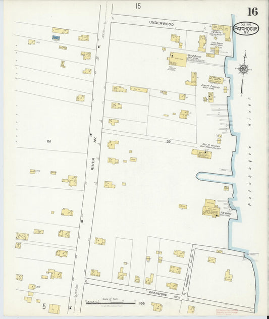 Sanborn Fire Insurance Map from Patchogue, Suffolk County, New York (1916), Sheet #0016 - Historic Sanborn Fire Insurance Map Print, vintage old map wall art, antique decor, genealogy gift, New York New York map