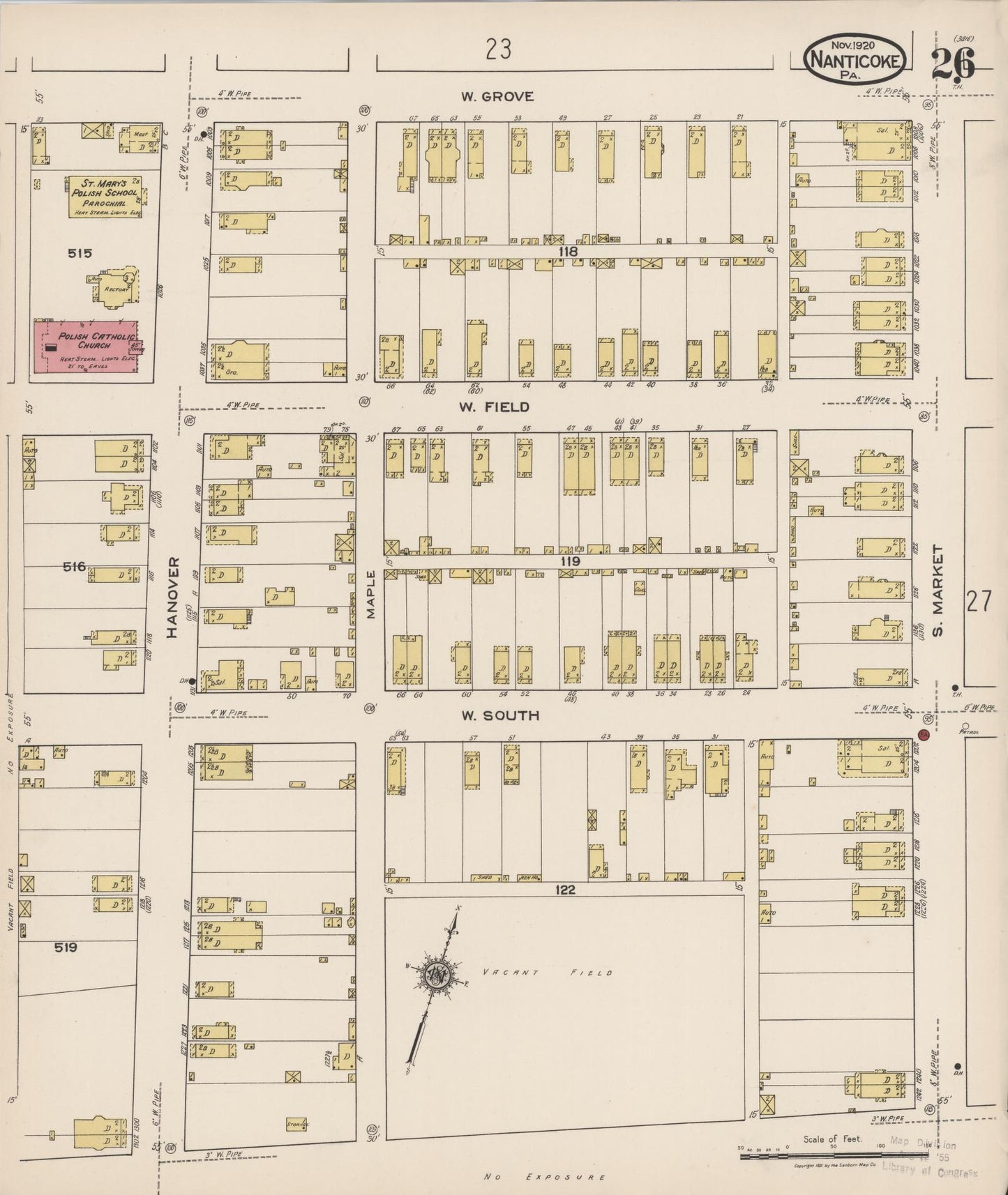 Sanborn Fire Insurance Map from Nanticoke, Luzerne County, Pennsylvania (1920), Sheet #0026 - Complete Map Set gallery image, historic Sanborn map, vintage wall art, Pennsylvania Pennsylvania