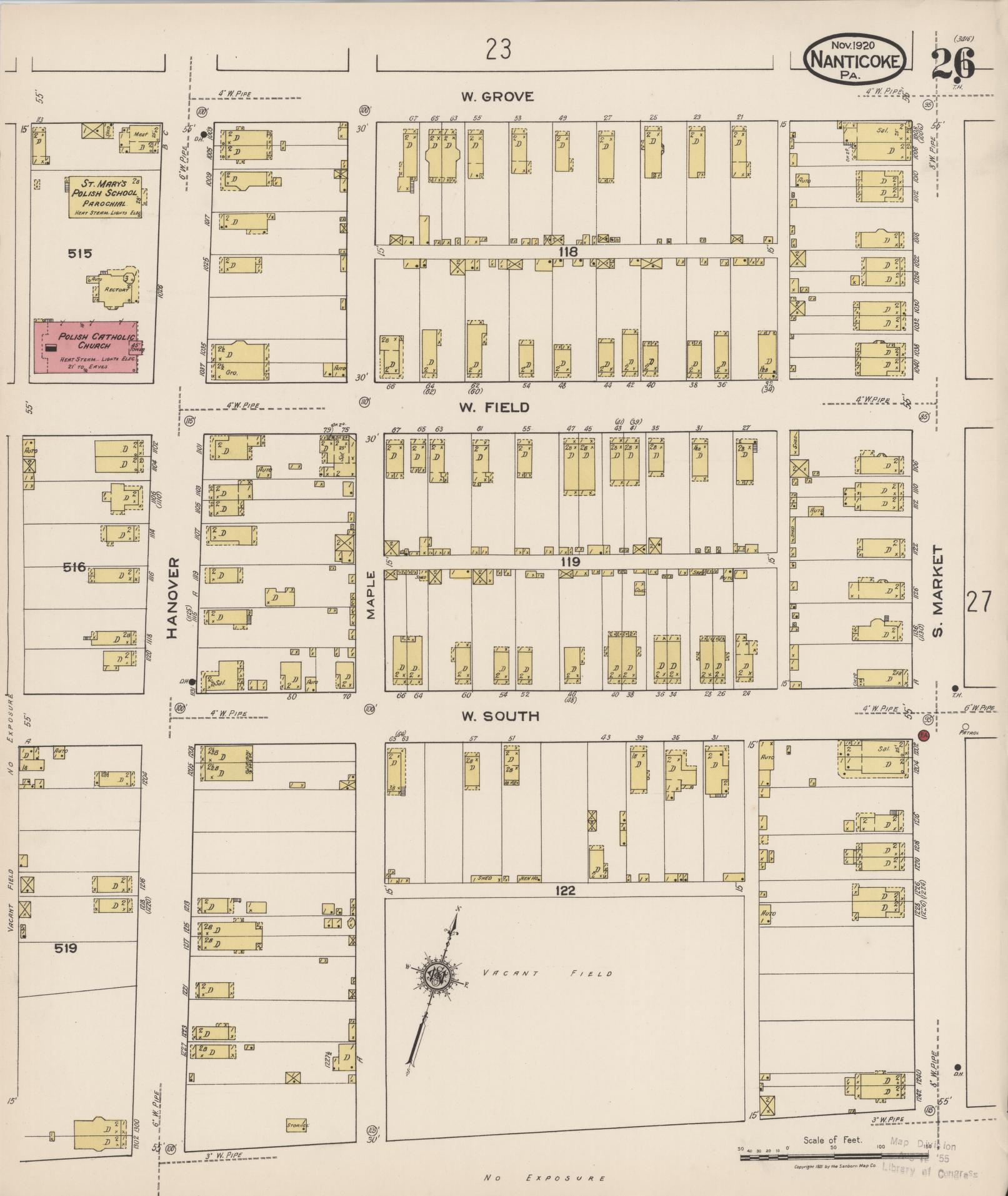 Sanborn Fire Insurance Map from Nanticoke, Luzerne County, Pennsylvania (1920), Sheet #0026 - Complete Map Set gallery image, historic Sanborn map, vintage wall art, Pennsylvania Pennsylvania