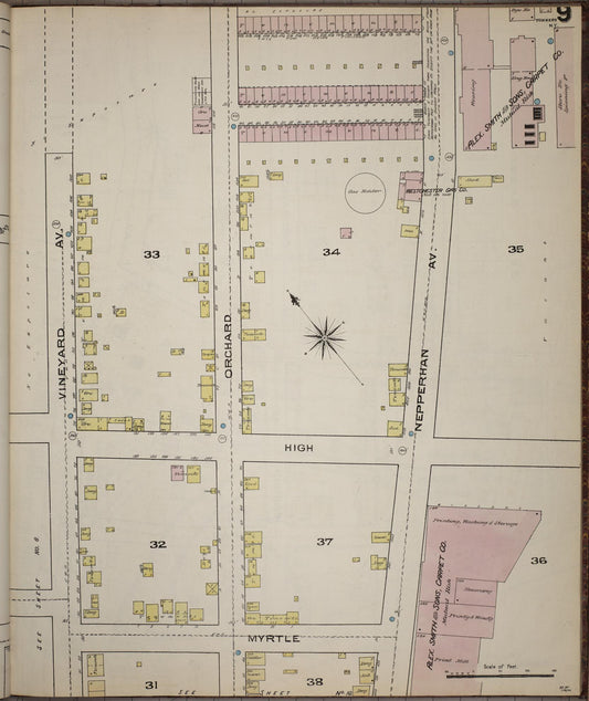 Sanborn Fire Insurance Map from Yonkers, Westchester County, New York (1886), Sheet #0009 - Historic Sanborn Fire Insurance Map Print, vintage old map wall art, antique decor, genealogy gift, New York New York map