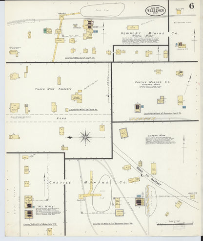 Sanborn Fire Insurance Map from Bessemer, Gogebic County, Michigan (1908), Sheet #0006 - Complete Map Set gallery image, historic Sanborn map, vintage wall art, Michigan Michigan