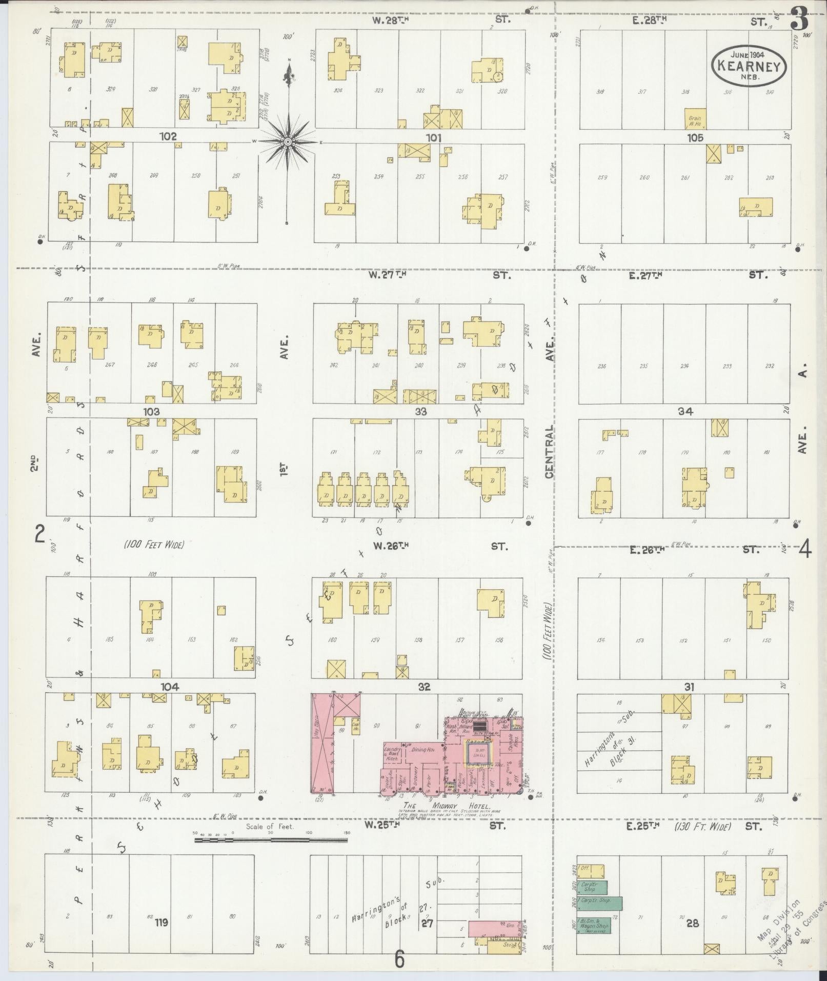 Sanborn Fire Insurance Map from Kearney, Buffalo County, Nebraska (1904), Sheet #0003 - Historic Sanborn Fire Insurance Map Print, vintage old map wall art, antique decor, genealogy gift, Nebraska Nebraska map
