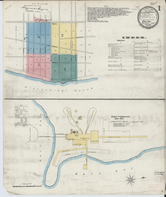 Sanborn Fire Insurance Map from Biloxi, Harrison County, Mississippi (1893), Sheet #0001 - Complete Map Set gallery image, historic Sanborn map, vintage wall art, Mississippi Mississippi