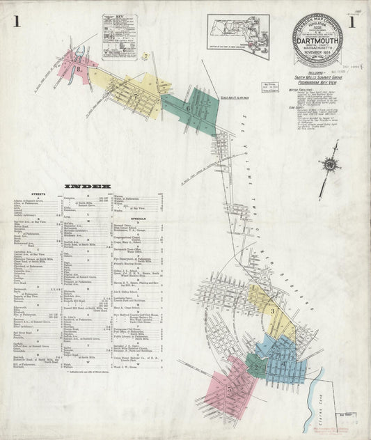 Sanborn Fire Insurance Map from Dartmouth, Bristol County, Massachusetts. (1924) – Historic Sanborn Fire Insurance Map Print