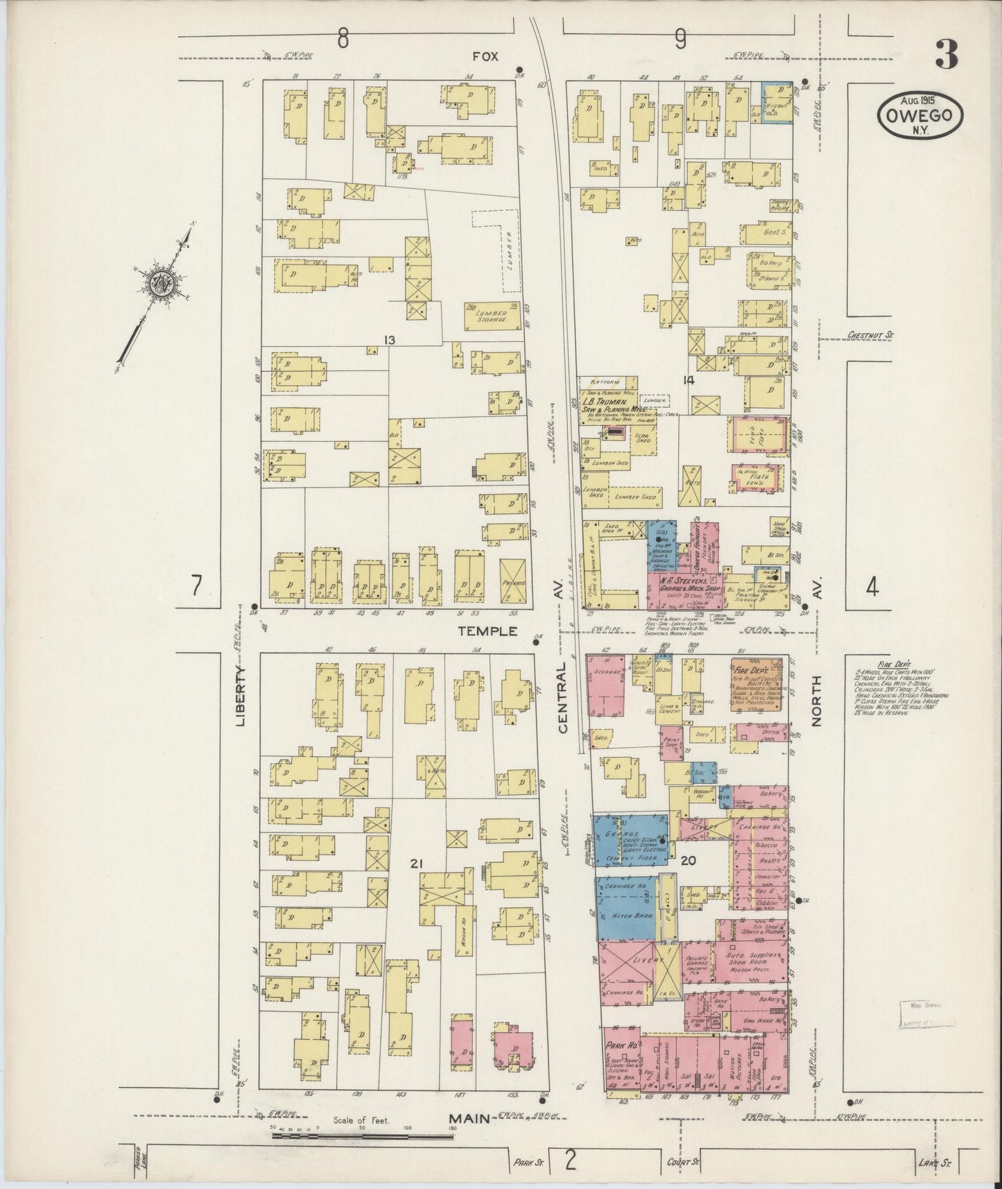 Sanborn Fire Insurance Map from Owego, Tioga County, New York (1915), Sheet #0003 - Historic Sanborn Fire Insurance Map Print, vintage old map wall art, antique decor, genealogy gift, New York New York map