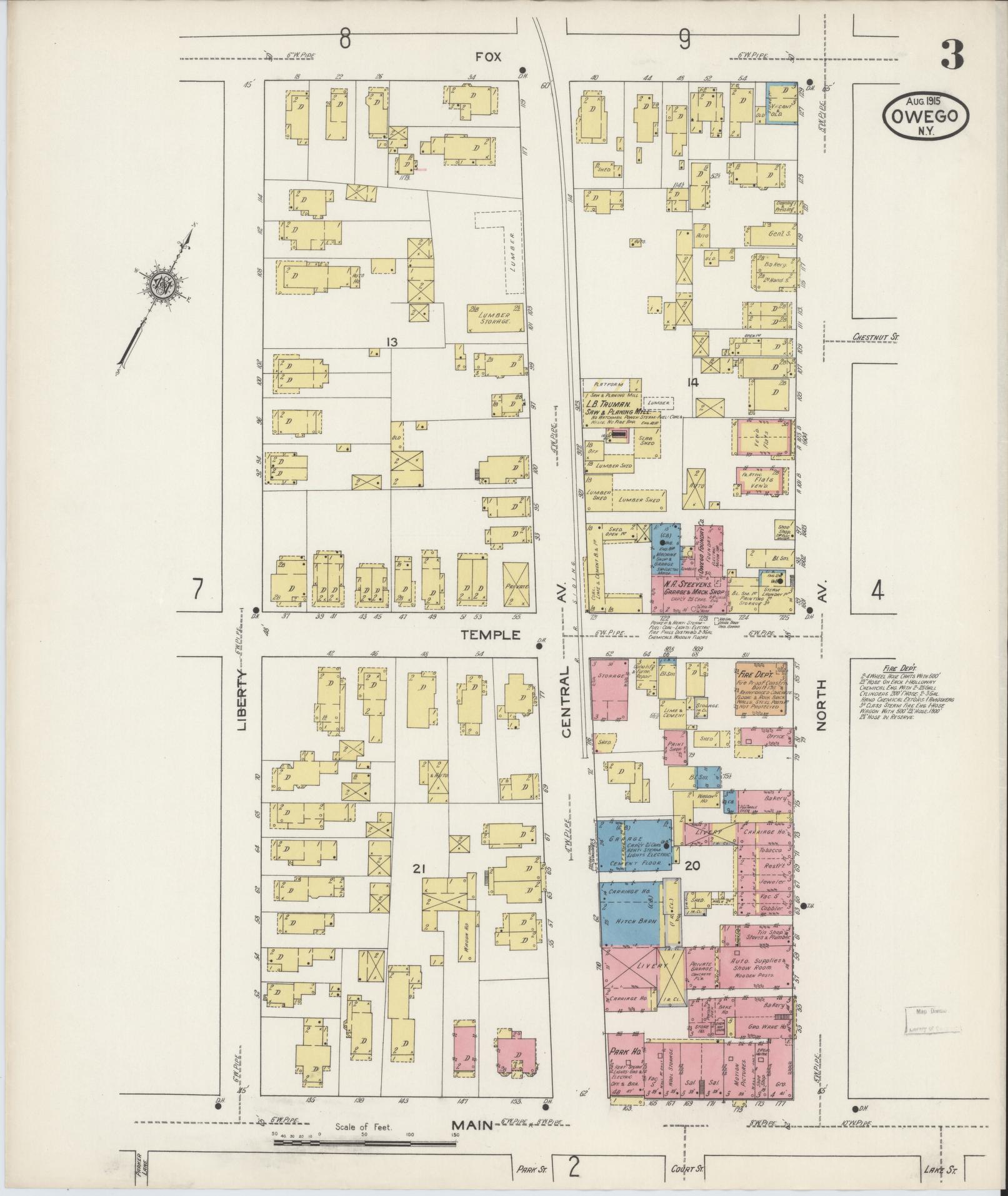 Sanborn Fire Insurance Map from Owego, Tioga County, New York (1915), Sheet #0003 - Historic Sanborn Fire Insurance Map Print, vintage old map wall art, antique decor, genealogy gift, New York New York map