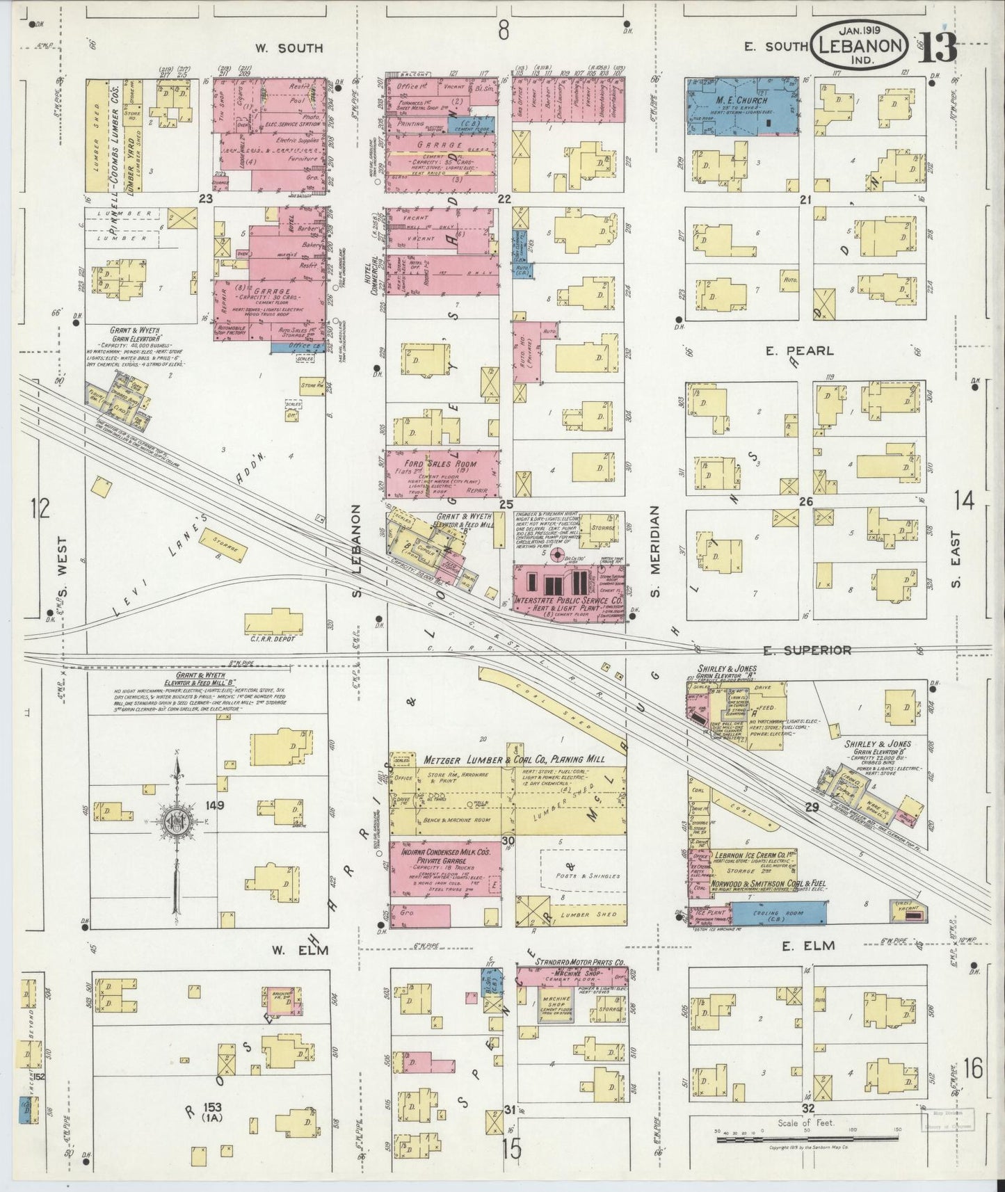 Sanborn Fire Insurance Map from Lebanon, Boone County, Indiana (1919), Sheet #0013 - Complete Map Set gallery image, historic Sanborn map, vintage wall art, Indiana Indiana