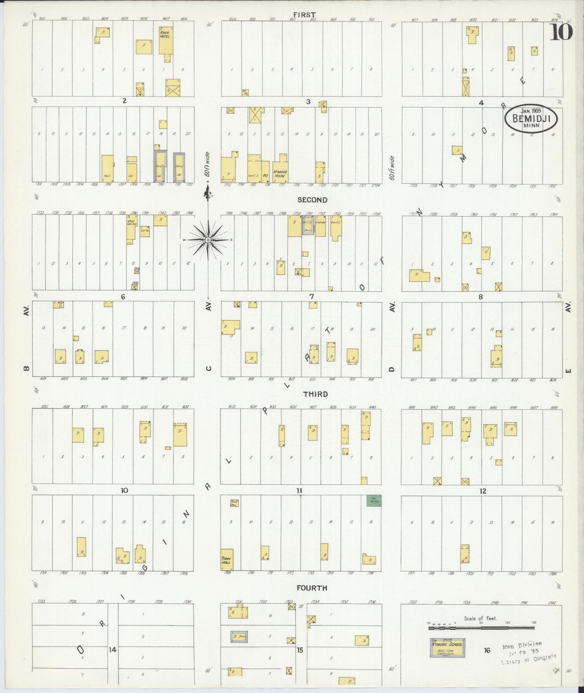 Sanborn Fire Insurance Map from Bemidji, Beltrami County, Minnesota (1909), Sheet #0010 - Historic Sanborn Fire Insurance Map Print, vintage old map wall art, antique decor, genealogy gift, Minnesota Minnesota map