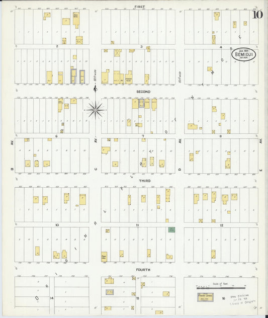 Sanborn Fire Insurance Map from Bemidji, Beltrami County, Minnesota (1909), Sheet #0010 - Historic Sanborn Fire Insurance Map Print, vintage old map wall art, antique decor, genealogy gift, Minnesota Minnesota map