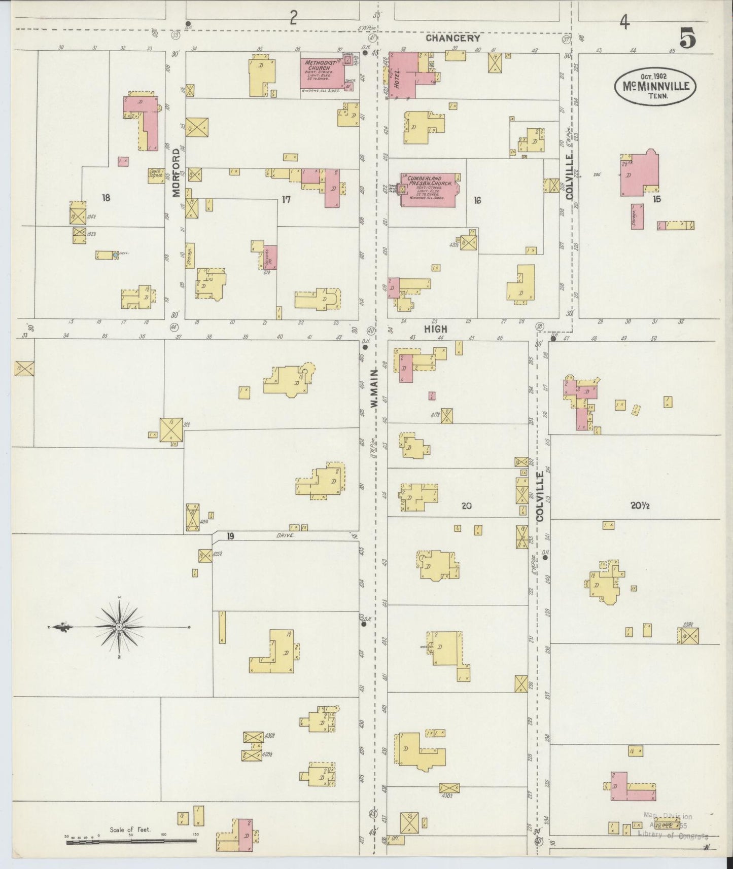 Sanborn Fire Insurance Map from McMinnville, Warren County, Tennessee (1902), Sheet #0005 - Complete Map Set gallery image, historic Sanborn map, vintage wall art, Tennessee Tennessee