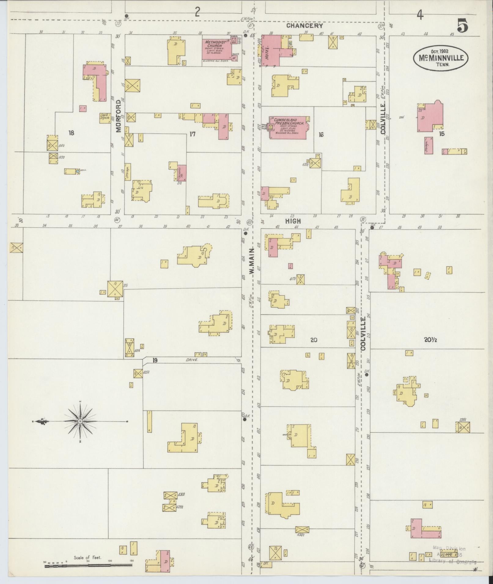 Sanborn Fire Insurance Map from McMinnville, Warren County, Tennessee (1902), Sheet #0005 - Complete Map Set gallery image, historic Sanborn map, vintage wall art, Tennessee Tennessee