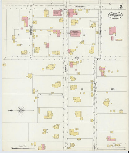 Sanborn Fire Insurance Map from McMinnville, Warren County, Tennessee (1902), Sheet #0005 - Complete Map Set gallery image, historic Sanborn map, vintage wall art, Tennessee Tennessee