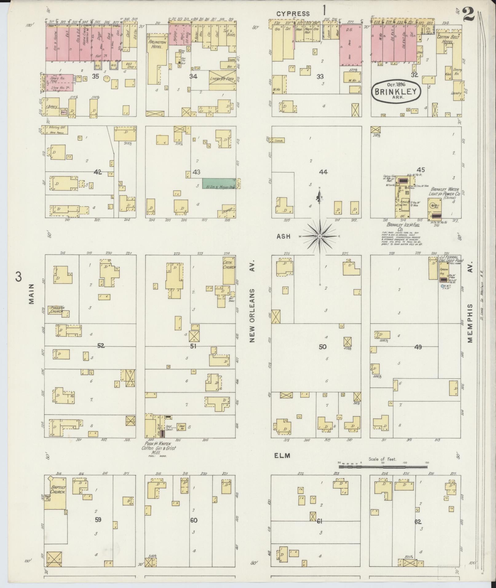 Sanborn Fire Insurance Map from Brinkley, Monroe County, Arkansas (1896), Sheet #0002 - Historic Sanborn Fire Insurance Map Print, vintage old map wall art, antique decor, genealogy gift, Arkansas Arkansas map