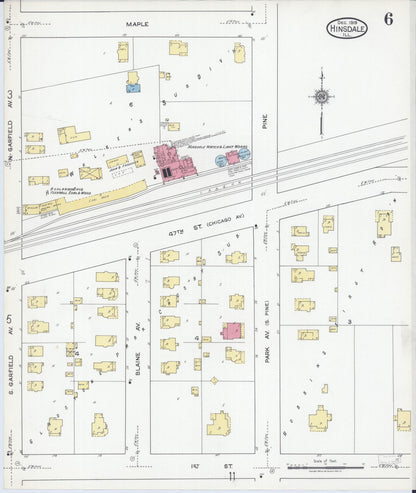 Sanborn Fire Insurance Map from Hinsdale, Du Page And Cook Counties, Illinois (1919), Sheet #0006 - Complete Map Set gallery image, historic Sanborn map, vintage wall art, Illinois Illinois