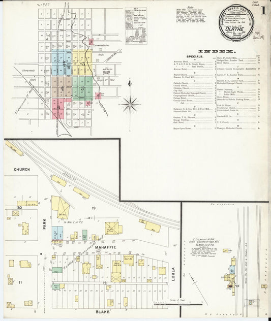 Sanborn Fire Insurance Map from Olathe, Johnson County, Kansas (1897), Sheet #0001 - Historic Sanborn Fire Insurance Map Print, vintage old map wall art, antique decor, genealogy gift, Kansas Kansas map