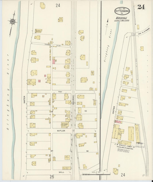 Sanborn Fire Insurance Map from Kittanning, Armstrong County, Pennsylvania (1913), Sheet #0024 - Historic Sanborn Fire Insurance Map Print, vintage old map wall art, antique decor, genealogy gift, Pennsylvania Pennsylvania map
