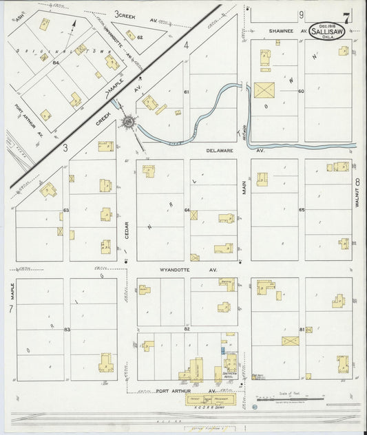Sanborn Fire Insurance Map from Sallisaw, Sequoyah County, Oklahoma (1918), Sheet #0007 - Historic Sanborn Fire Insurance Map Print, vintage old map wall art, antique decor, genealogy gift, Oklahoma Oklahoma map
