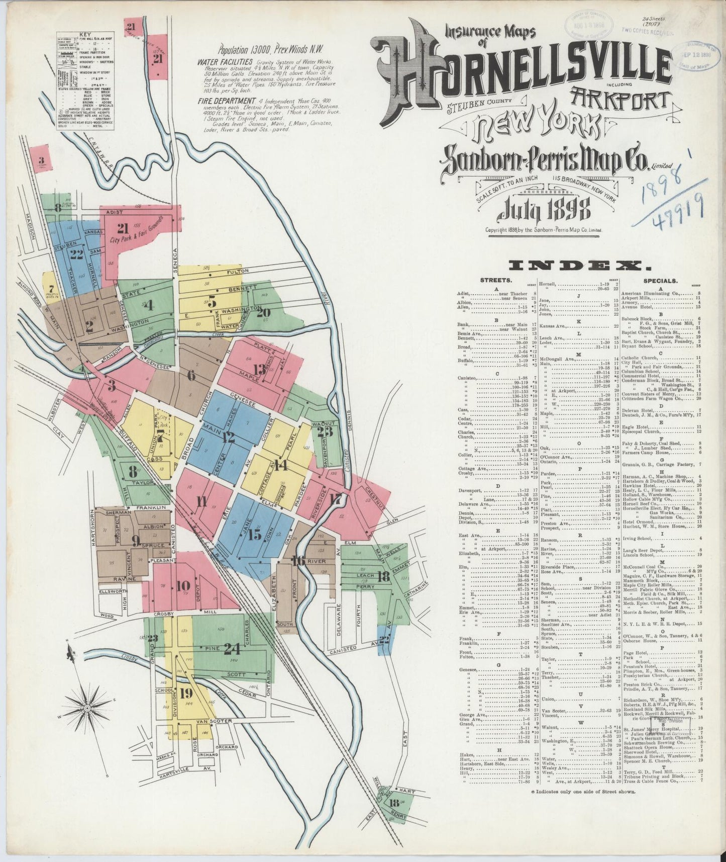 Sanborn Fire Insurance Map from Hornell, Steuben County, New York. (1898) – Historic Sanborn Fire Insurance Map Print
