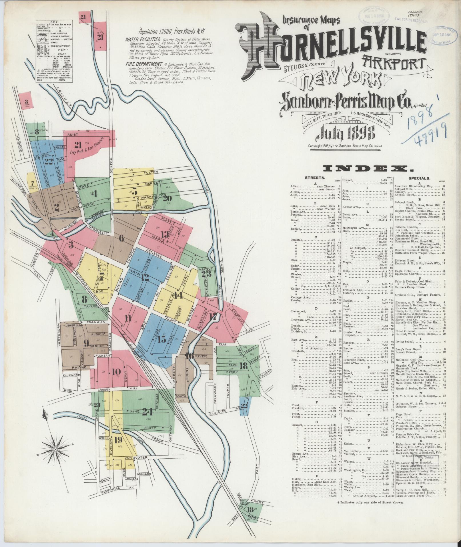 Sanborn Fire Insurance Map from Hornell, Steuben County, New York. (1898) – Historic Sanborn Fire Insurance Map Print