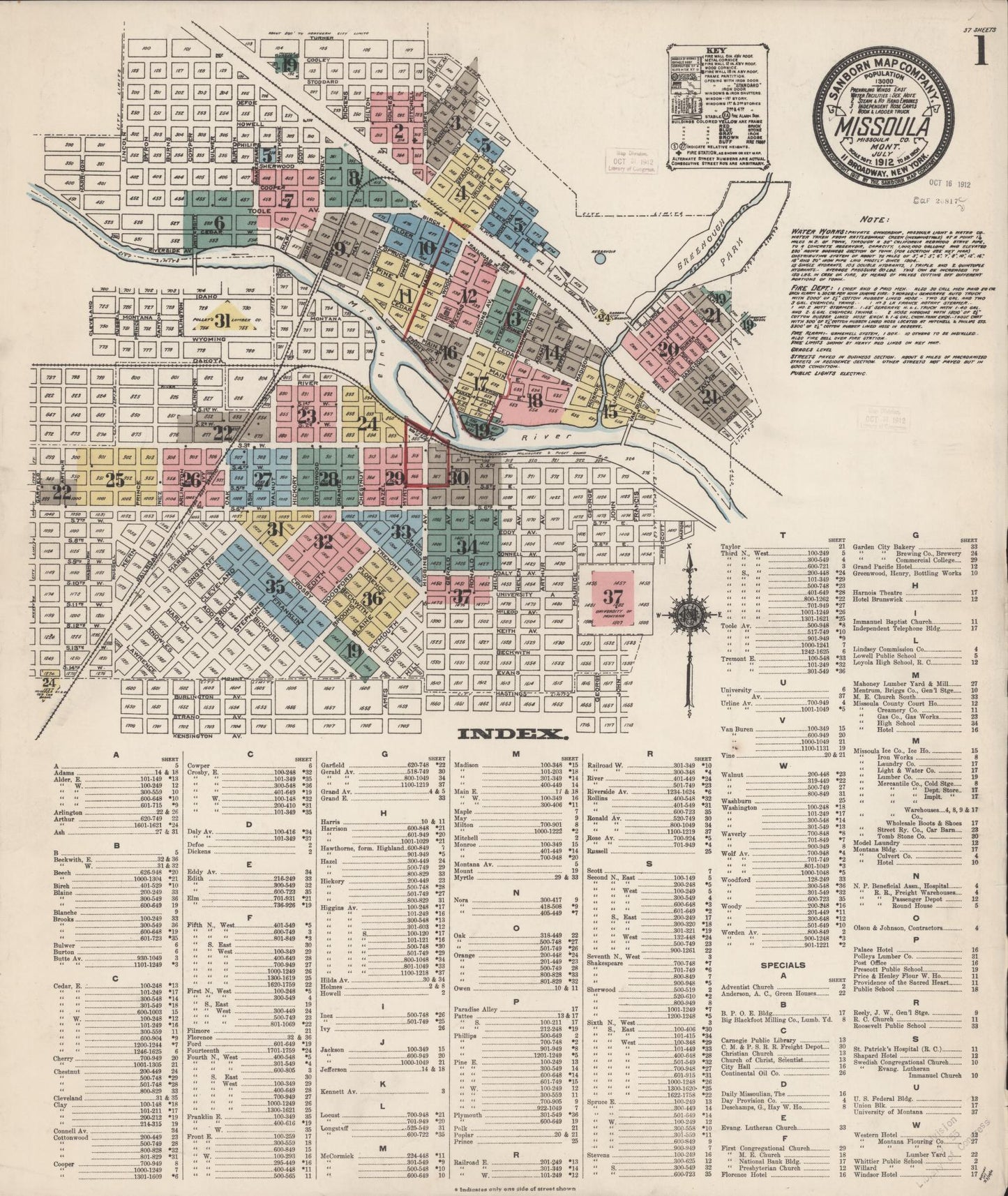 Sanborn Fire Insurance Map from Missoula, Missoula County, Montana (1912), Sheet #0001 - Complete Map Set gallery image, historic Sanborn map, vintage wall art, Montana Montana
