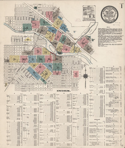 Sanborn Fire Insurance Map from Missoula, Missoula County, Montana (1912), Sheet #0001 - Complete Map Set gallery image, historic Sanborn map, vintage wall art, Montana Montana