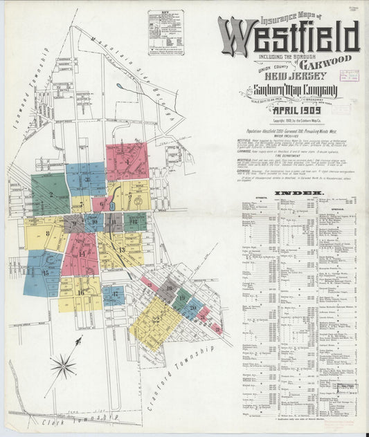 Sanborn Fire Insurance Map from Westfield, Union County, New Jersey. (1909) – Historic Sanborn Fire Insurance Map Print