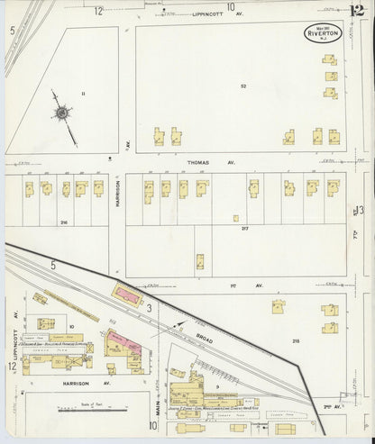 Sanborn Fire Insurance Map from Riverton, Burlington County, New Jersey (1911), Sheet #0012 - Historic Sanborn Fire Insurance Map Print, vintage old map wall art, antique decor, genealogy gift, New Jersey New Jersey map
