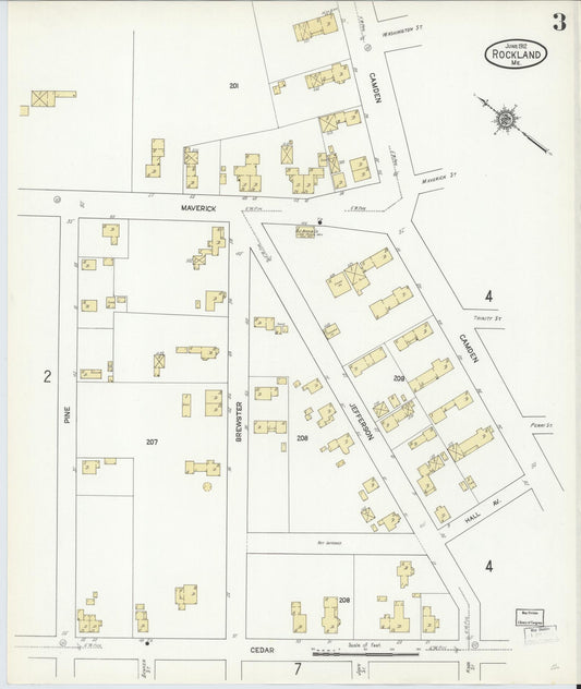 Sanborn Fire Insurance Map from Rockland, Knox County, Maine (1912), Sheet #0003 - Historic Sanborn Fire Insurance Map Print, vintage old map wall art, antique decor, genealogy gift, Maine Maine map
